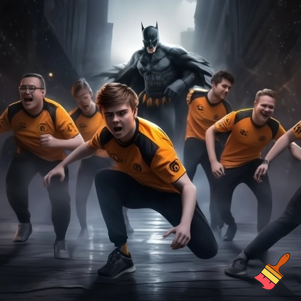 the esports team fnatic running from batman (realistic)
