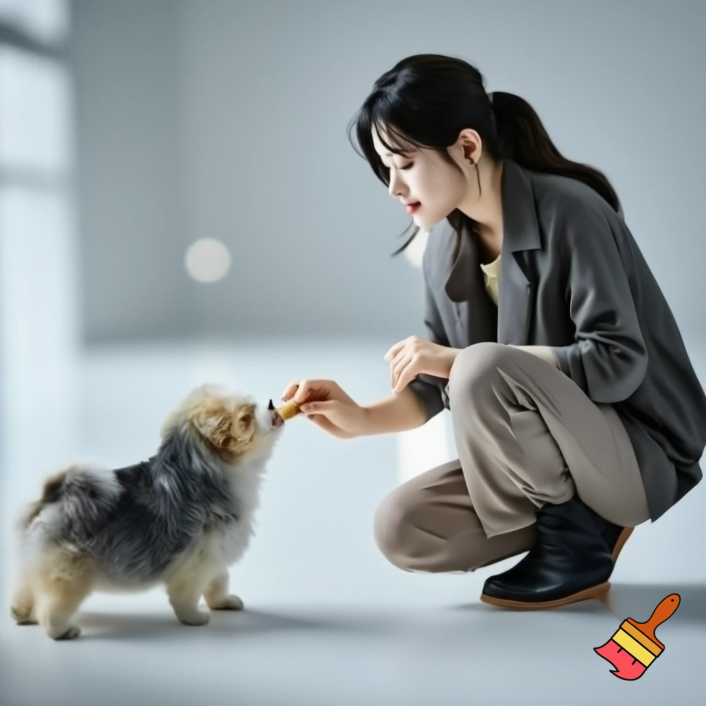 katseye member yoonchae is feeding a dog
