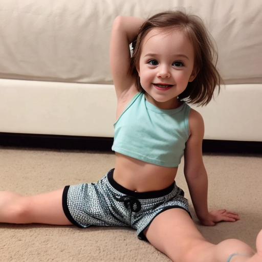 cute little girl in bootyshorts in a crop top doing the splits
