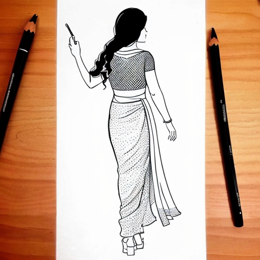 how to drow girl in sari step by step
