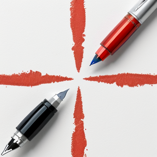 Same top-down view. The red fountain pen moves clockwise, beginning to connect the ink droplets with a thick glossy black line. The ant stays in the center. Ink line is shiny and wet-looking, reflecting light softly. Minimalist white paper background. 2D digital illustration, detailed, realistic textures.
