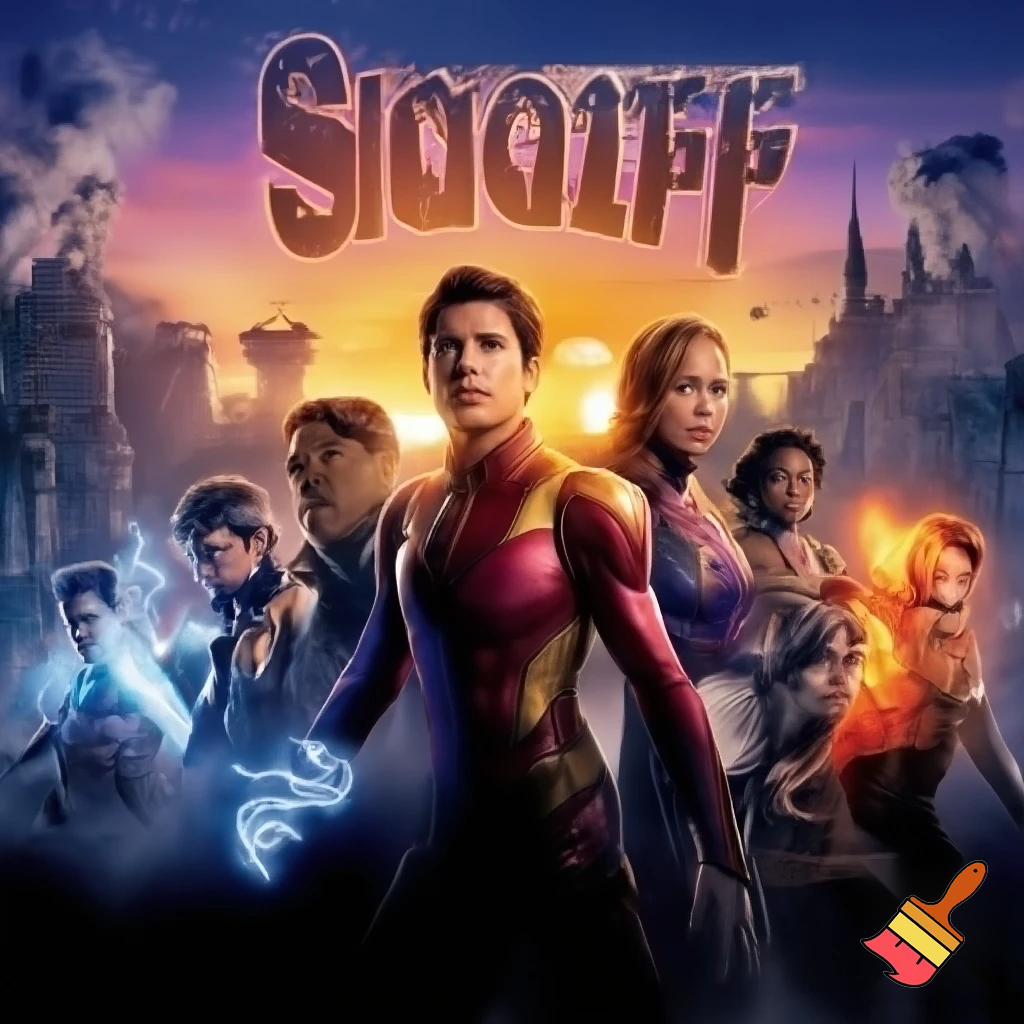 Make a superheroes movie cover With the movie title EsmegMans