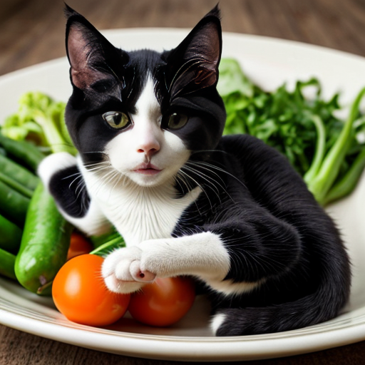 chat avec des pattes en légumes