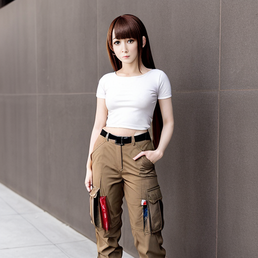 a anime girl with beige cargo pants


