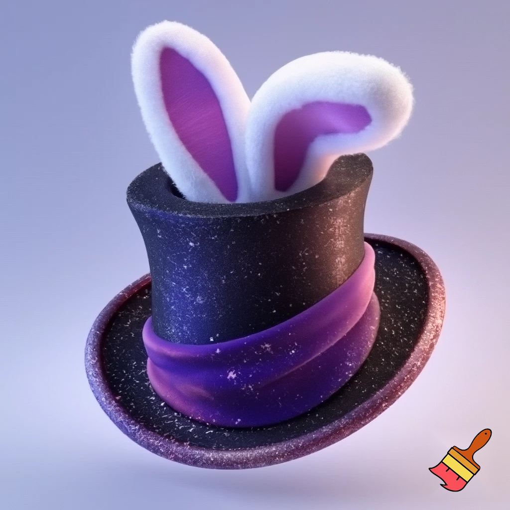 Black top hat with bunny ears velvet white and purple purple and white headband fabric and velvet glitter, purple and pink