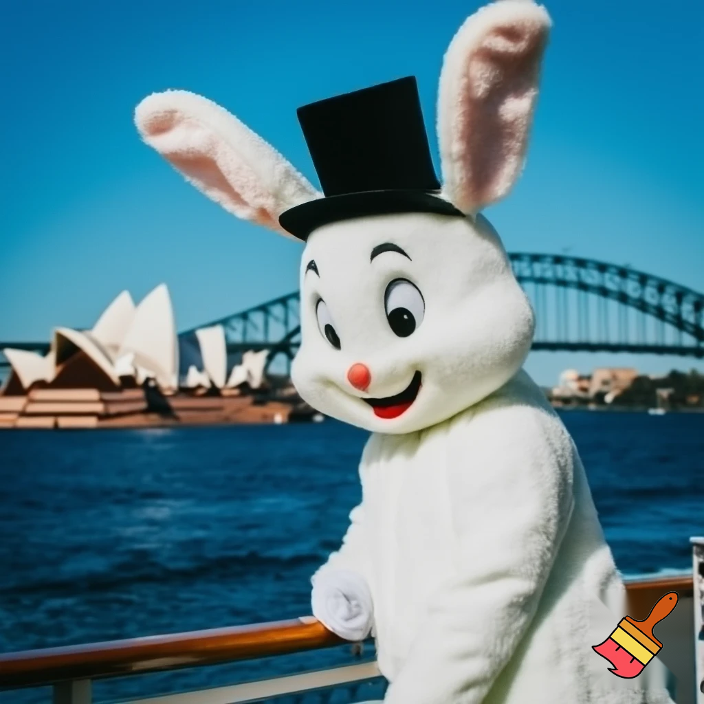 Easter bunny mascot Disneyland costume with the top hat Australia Disney cruise ship