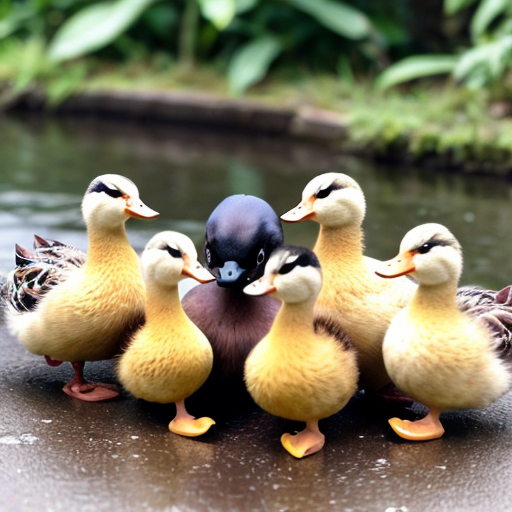 Five little ducks with accessories came back to mother duck.