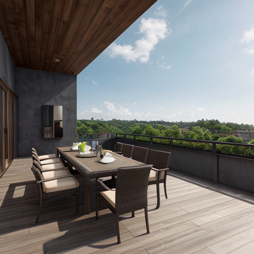 Gestalte die Terrasse mit Esstisch und Lounge 
