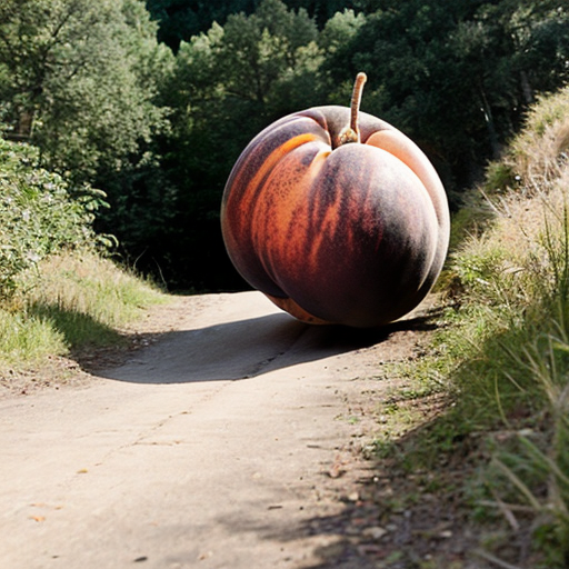 Giant peach rolling down hill