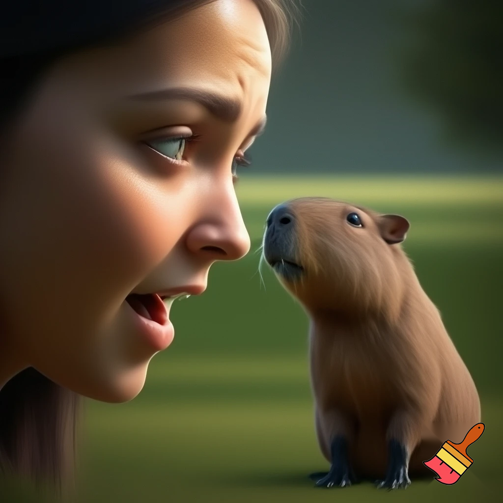 a woman opened her jaw when she see a capybara she cryed

