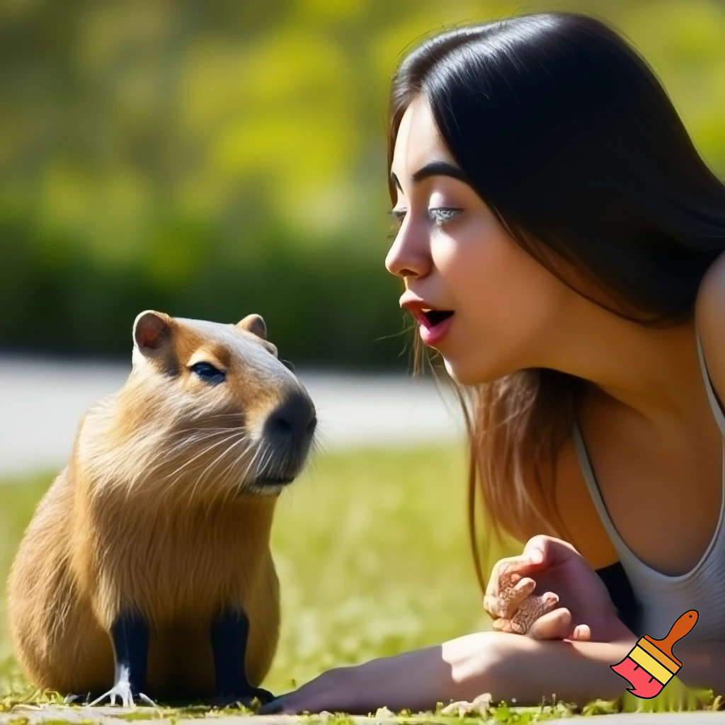 a woman opened her jaw when she see a capybara
