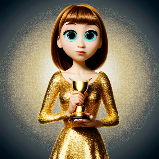 the emotion proud one person gold holding trophy Pixar cartoon style gold skin big eyes 
