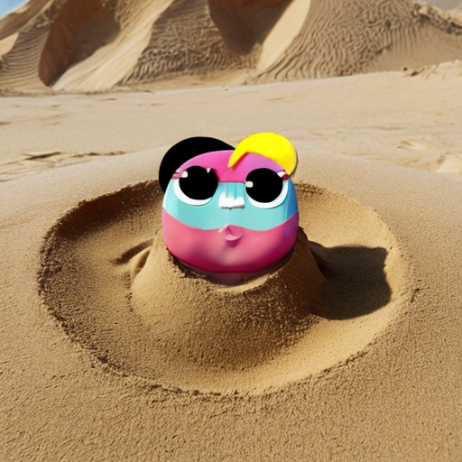 The powerpuff girls buttercup buried up to her neck in sand only her head sticking out packed in by bubbles and blossom