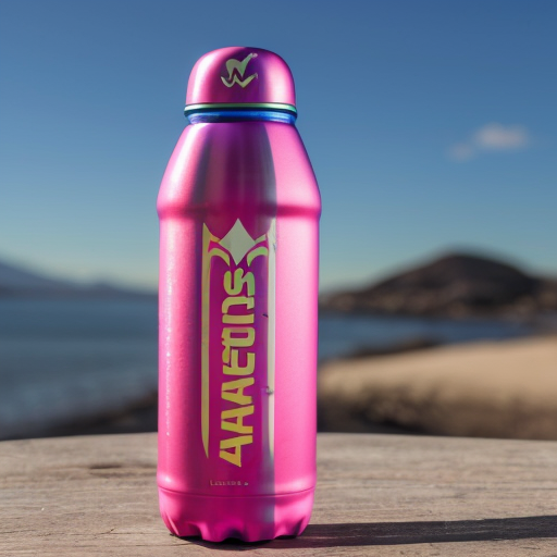 an energy drink bottle for boosterade  the bottle is blue yellow and pink
