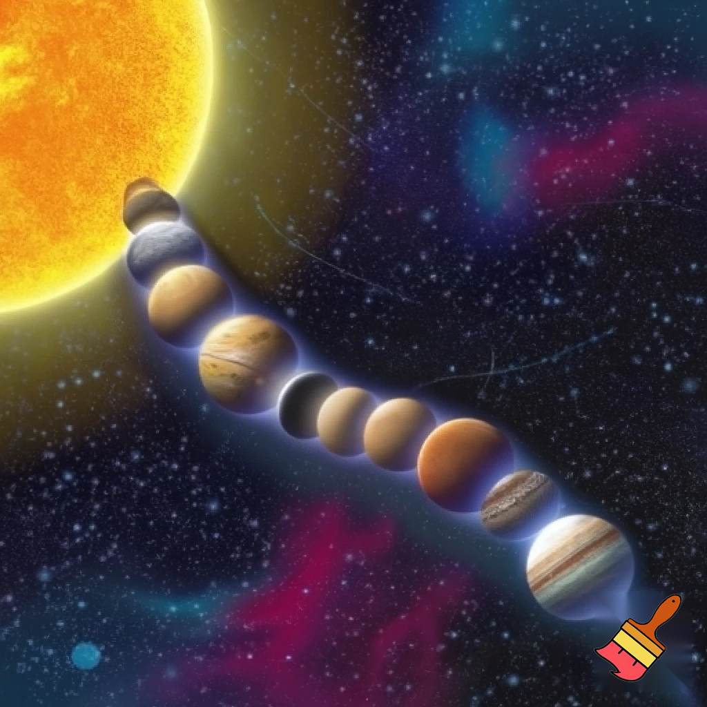 Make a solar system but make it look like a caterpillar walking in space, the sun is the head, and the planets are the body