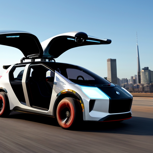 A citi in the future with flying cars and robots