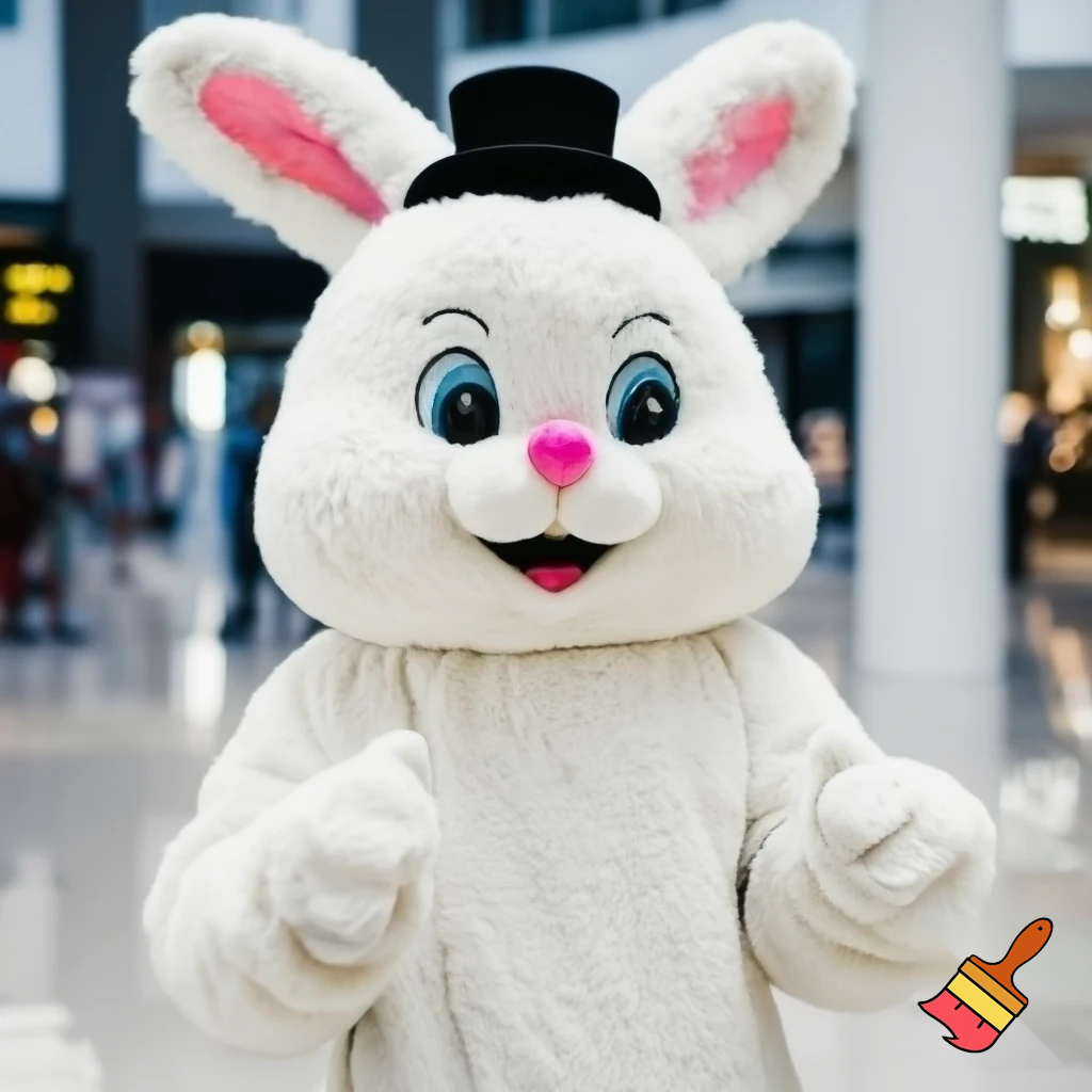 Easter bunny mascot costume top hat shopping Centre