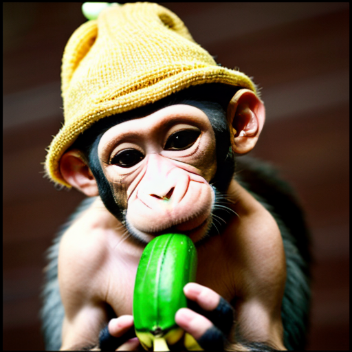 małpka z bananem i kapeluszem
