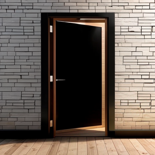 a wooden door with a star scratched onto it in a dark passage way with stone bricks. door made with wooden boards that are worn and dark