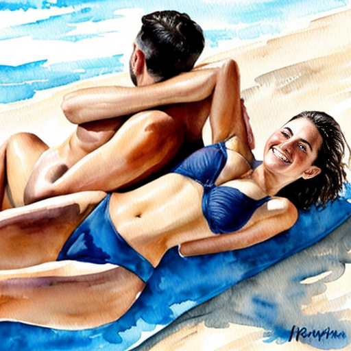 2 mans in a beach, one higschool girl in with swimsuit in one of the mans lap, the other man holding her swim bra shes wearing, laying down