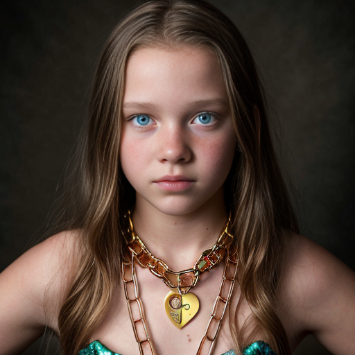 a mermaid teen girl chained with magical gold chains by an evil witch, middle school,