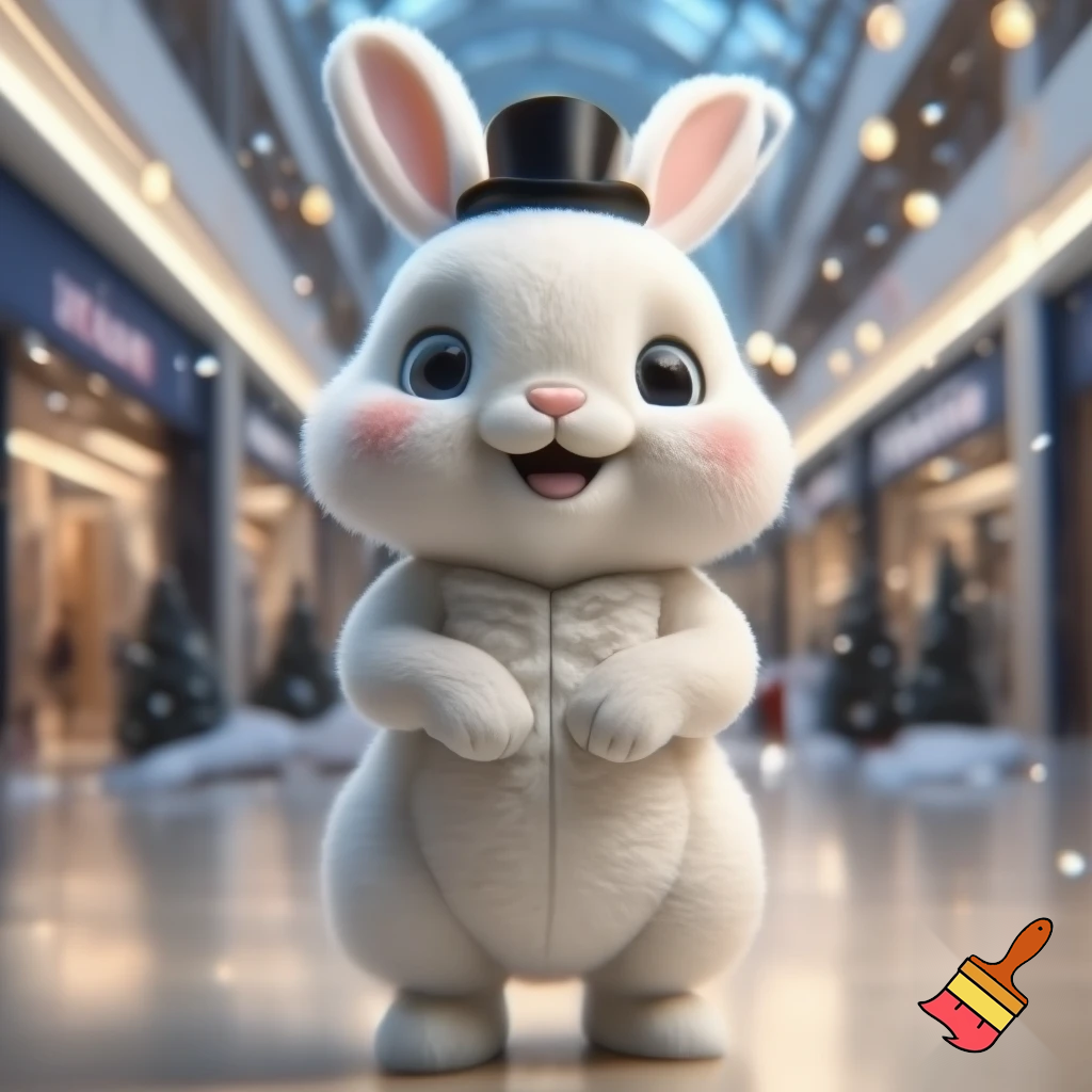 Easter bunny mascot costume shopping Centre winter top hat