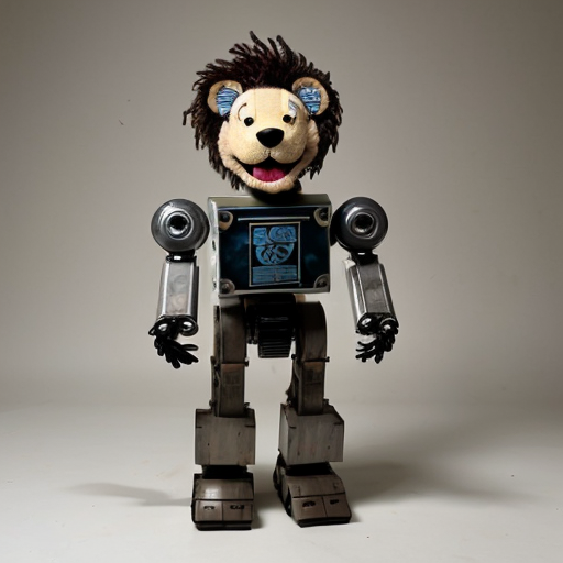 tony the lion puppet in a mech suit