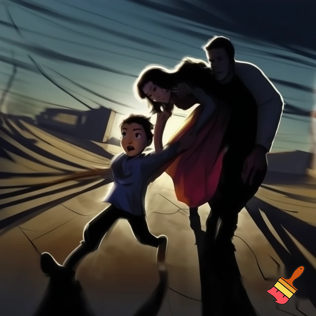 Parents running away with the boy 
