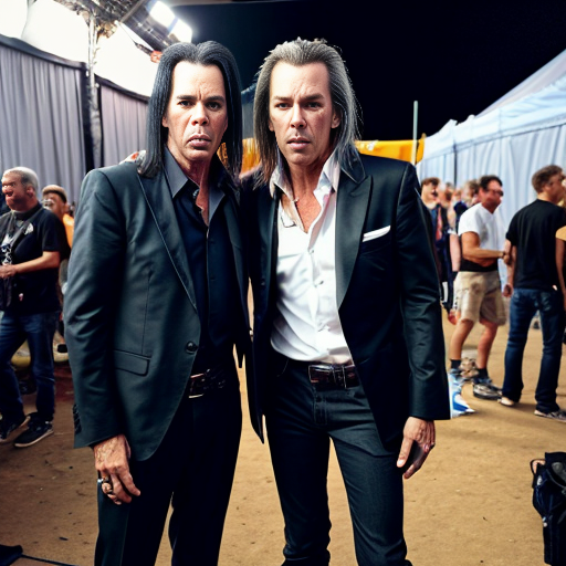 nick cave with iggy pop after gig, backstage festival outdoor