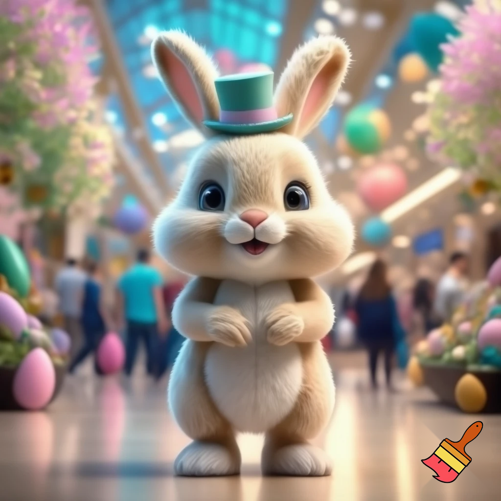 Easter bunny mascot costume top hat shopping Centre