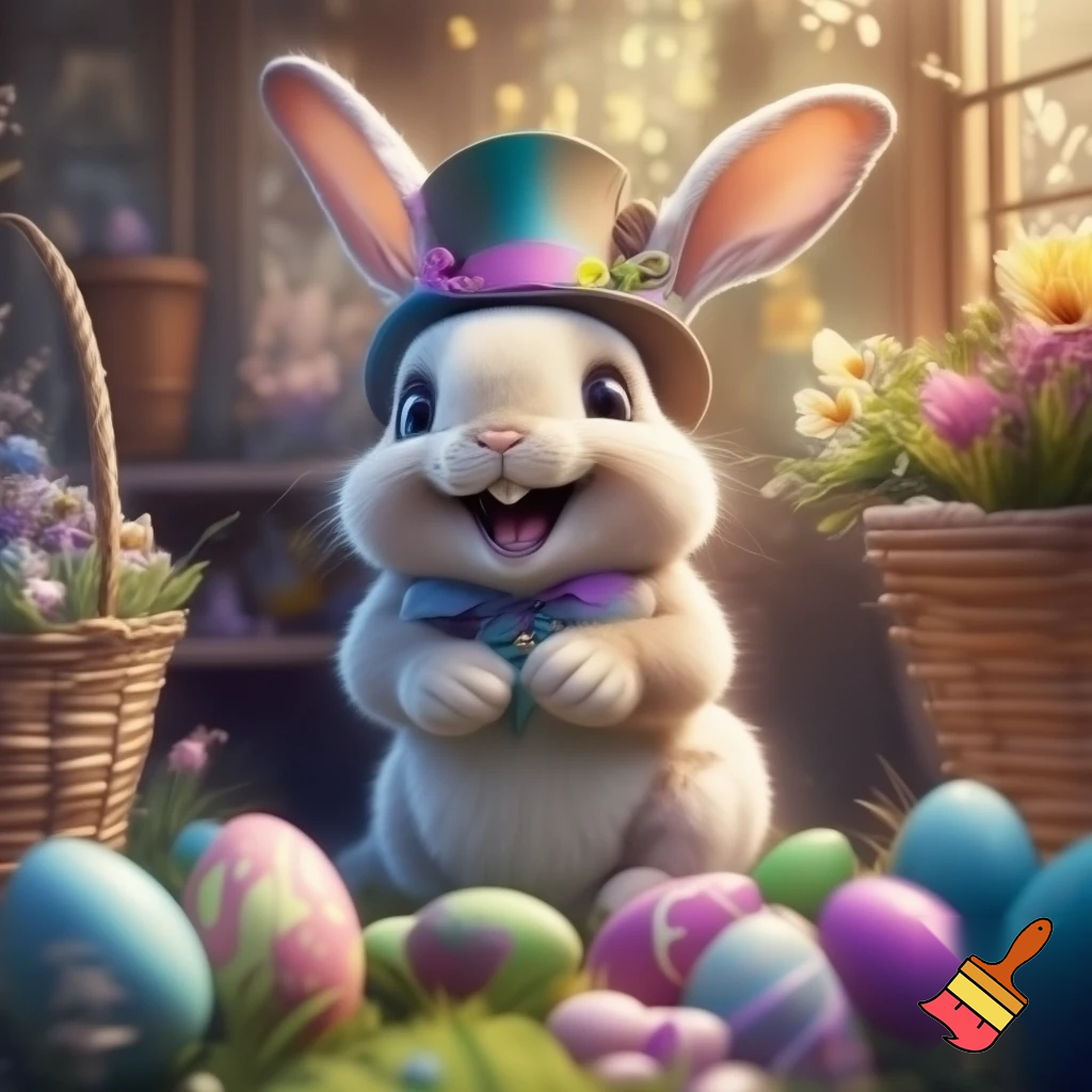 Easter bunny mascot top hat costume Easter bunny’s house