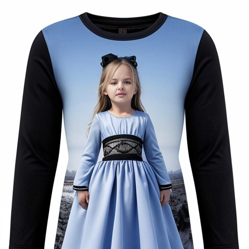Make a sky blue dress long sleeve and a little big sleeves kids size black line around the waist no one wearing it white background 