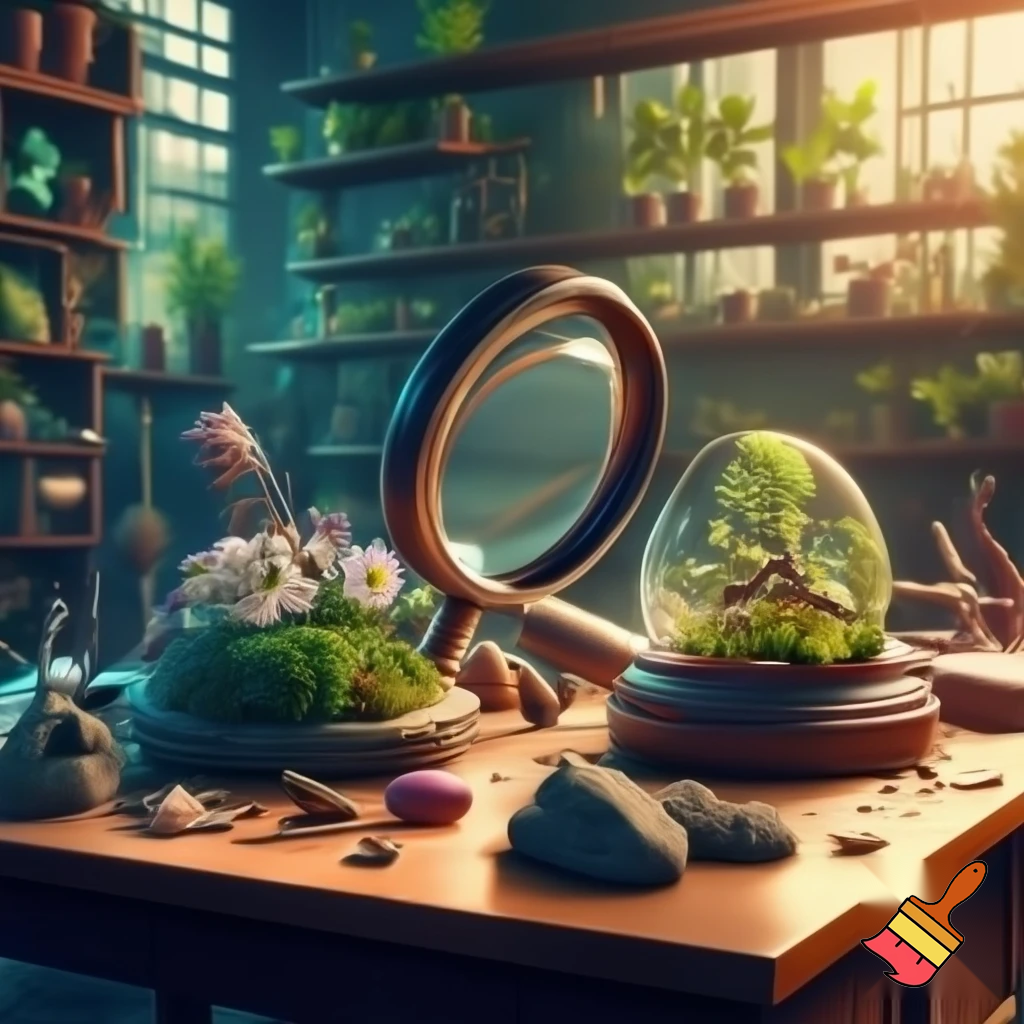 crea un aula con Sector de ciencia: lupas, plantas, materiales naturales