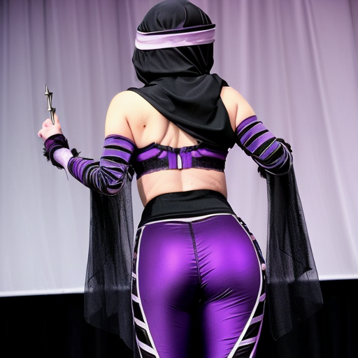 90's disney's 2d aladdin style comic dark blue background of panel 1 evil queen barefoot with purple and black striped harem pants and purple and black striped bra with both hand palms place together and hiding the bottom of her mouth with a purple and black striped veil wrapped around her arms. panel 2 she danced barefoot with purple and black striped harem pants and purple and black striped bra and purple and black striped veil covering her shoulders and arms and raising legs and bounced up and down her belly and which causes an electric discharge to form which transforms her purple and black striped veil from shoulders and arms into a bolt of lightning. Panel 3 which tye evil queen barefoot with purple and black striped harem pants and purple and black striped bra grabs the lightning bolt from her shoulders and arms with one hand. panel 4 then the evil queen barefoot with purple and black striped harem pants and purple and black striped bra rubs the lightning bolt on her butt with the lightning bolt against her butt and shook her hips left and right. panel 5 then as the evil queen barefoot with purple and black striped harem pants and purple and black striped bra still shook her butt left and right she turns and her butt is now facing the viewer while rubbing the lighting bolt with her.