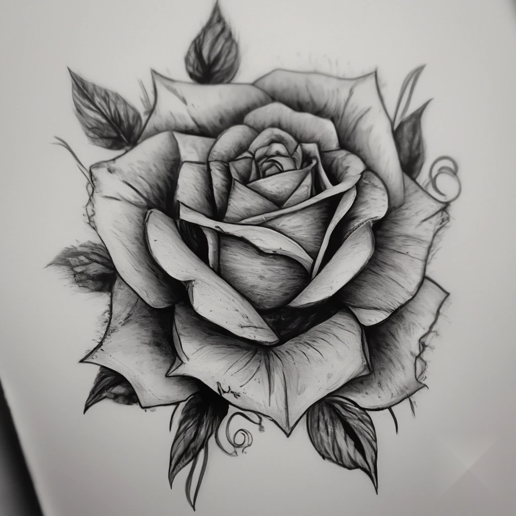 Realistic style rose tattoo sketch