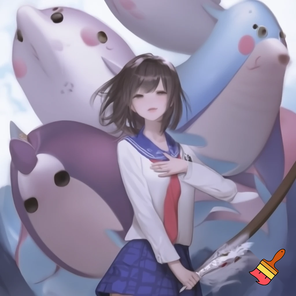 Anime schoolgirl with huge tiddies.