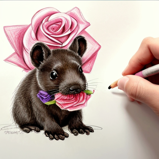 Draw italian brainrot cute mole in pink microwawe eating rainbow rose