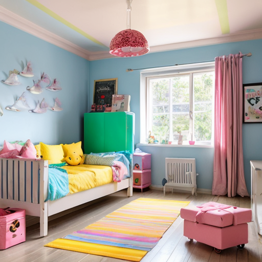 Mother duck, plain duckling, pink bow duckling girl, twin blue bow tie duckling girl, red cap duckling and colourful multi umbrella duckling's pink living room, yellow kitchen, blue bathroom, green children's bedroom and rainbow parent's bedroom inside the red duck apartment.
