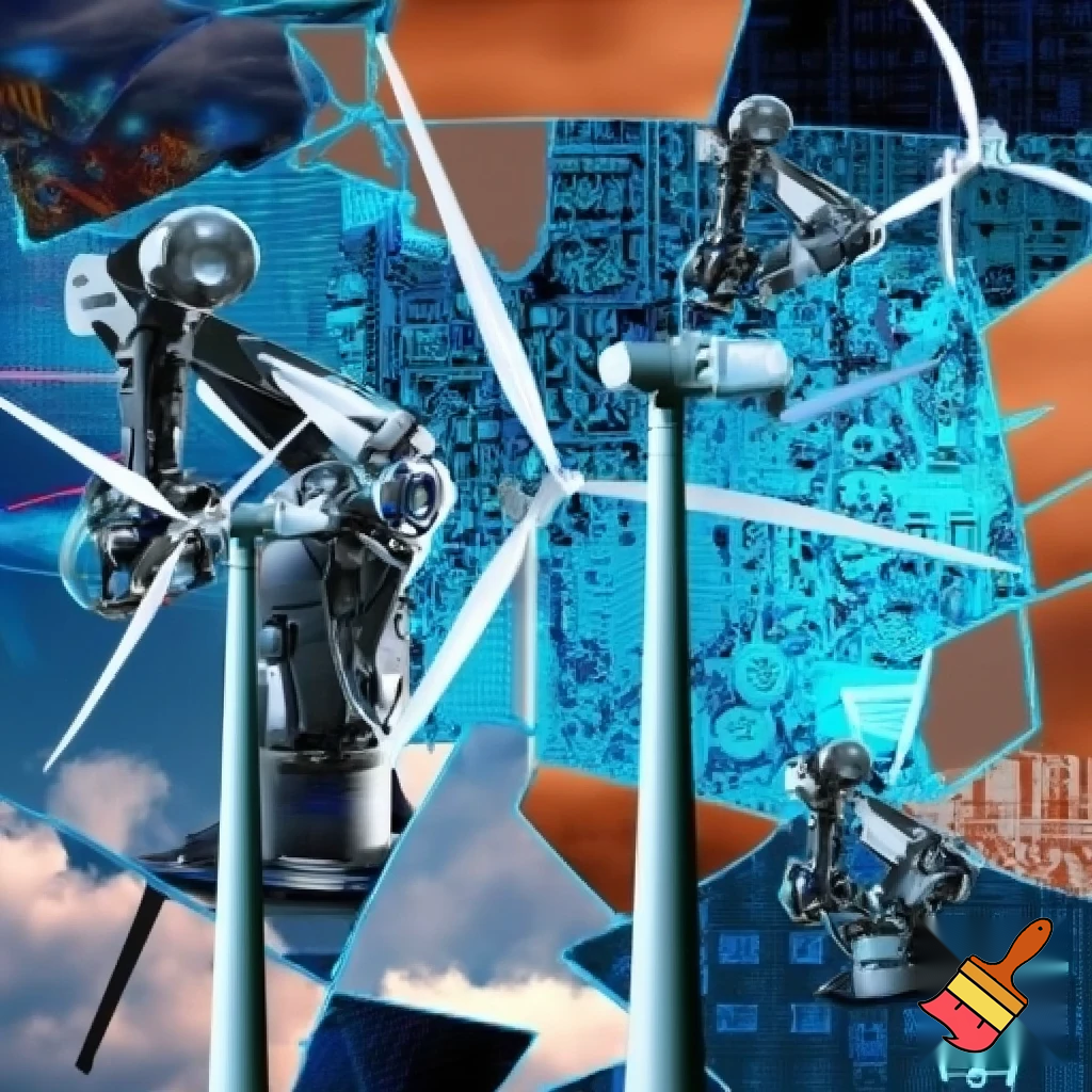 A Collage out of robots, wind turbines and Online-Shopping
