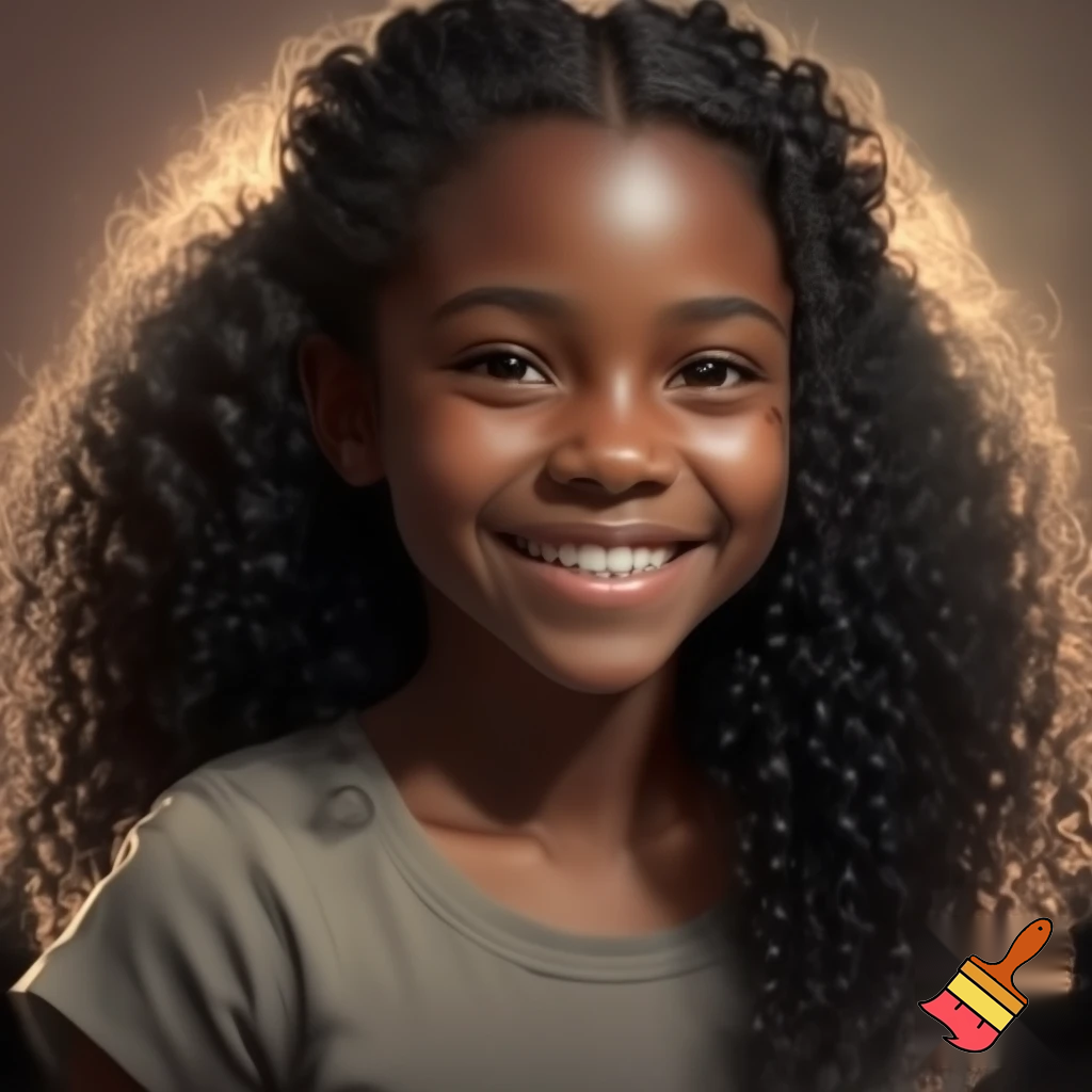 Black mix realistic curly head 12-year-old black girl 
