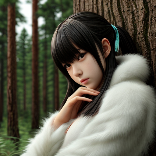 Hentai graziosa  in una foresta di pini