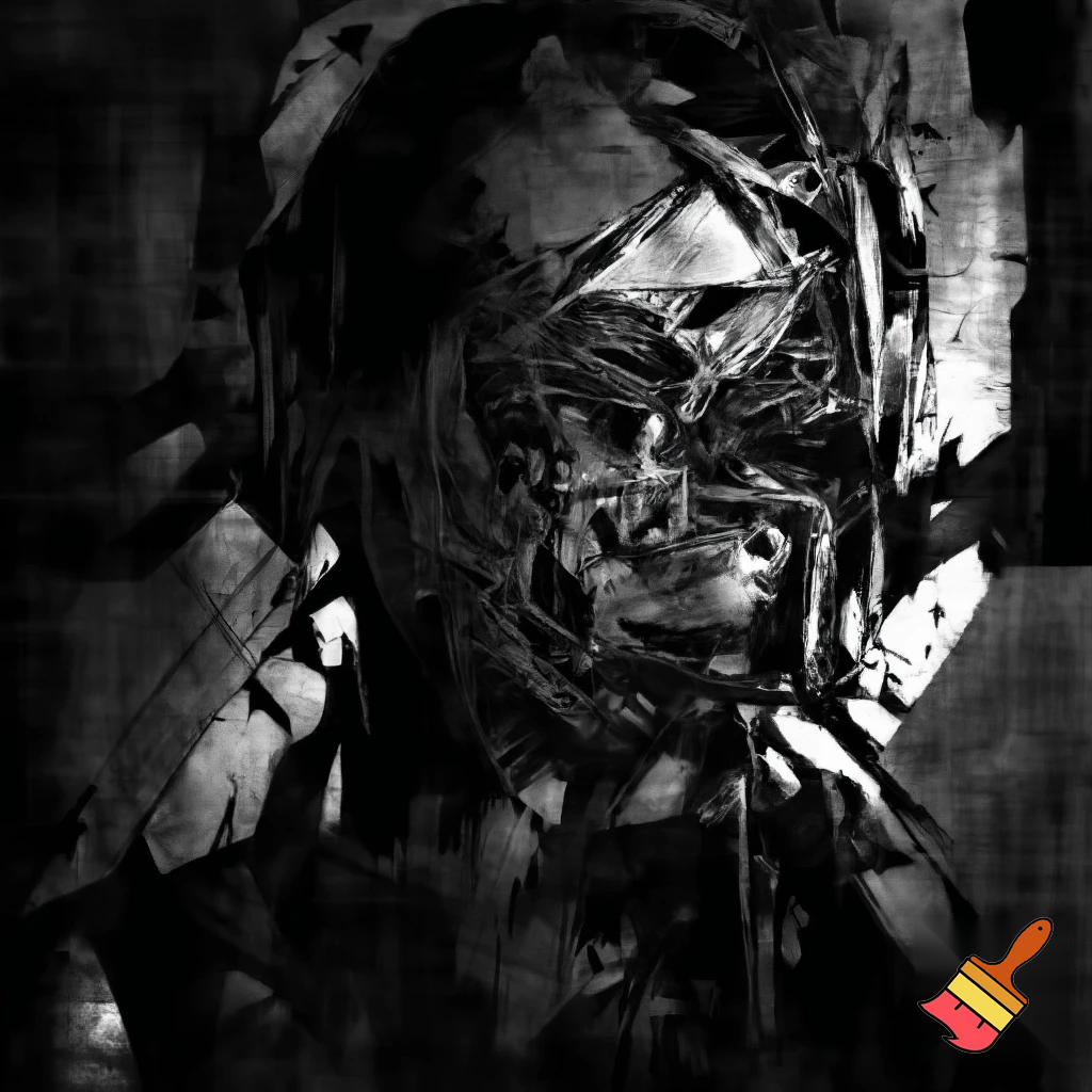 Bio-mechanical girl portrait, noise art. In the style of a 1920's German Expressionism. Black & white.