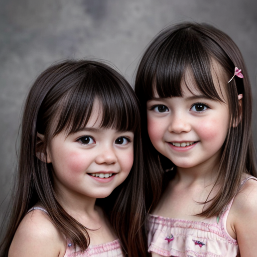 Generate a family photo of 2year old year old triplet girls with black hair make sure they have black hair
