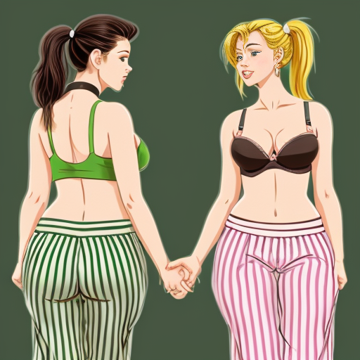 90's disney's 2d aladdin style comic black background and panels of 
Panel 1 a curvy figure two headed woman with brown hair and black striped haired ponytail and with green skin barefoot with green and white striped harem pants and pink and white striped bra marching towards viewer. 
Panel 2 then the curvy figure two headed woman with brown hair  black striped haired ponytail and with green skin barefoot with green and white striped harem pants and pink and white striped bra both looked at each other while marching towards.
Panel 3 then curvy figure two headed woman with brown black striped haired ponytail and with green skin barefoot with green and white striped harem pants and pink and white striped bra looked at viewer. 
Panel 4 then the curvy figure two headed woman with  brown hair and l black striped haired ponytail and with green skin barefoot with green and white striped harem pants and pink and white striped bra kissed the viewer while marching. 
Panel 5 then the curvy figure two headed woman with brown hair black striped haired ponytail and with green skin barefoot with green and white striped harem pants and pink and white striped bra turns around and turns around and revealing to the viewer a yellow triangle shaped stitch patch was on the middle of her butt of her green and white striped harem pants. 
Panel 6 then curvy figure two headed woman with brown hair and black striped haired ponytail and with green skin barefoot with green and white striped harem pants and pink and white striped bra shakes her butt with the yellow triangle shaped Stitch patch on her big butt.  