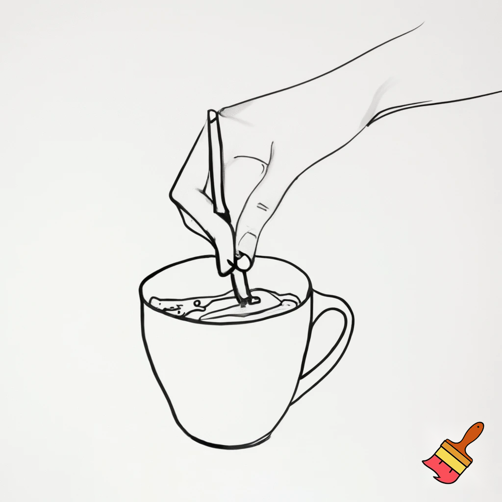 Black line drawing of someone stirring 