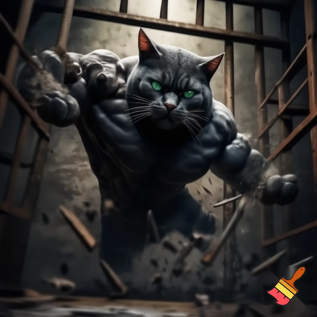 buff cat breaking out of jail