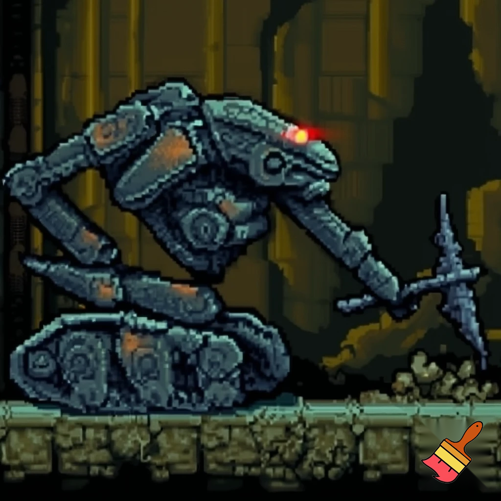 Make a robot enemy that could dig and throw there pickaxe at you. Pixel art