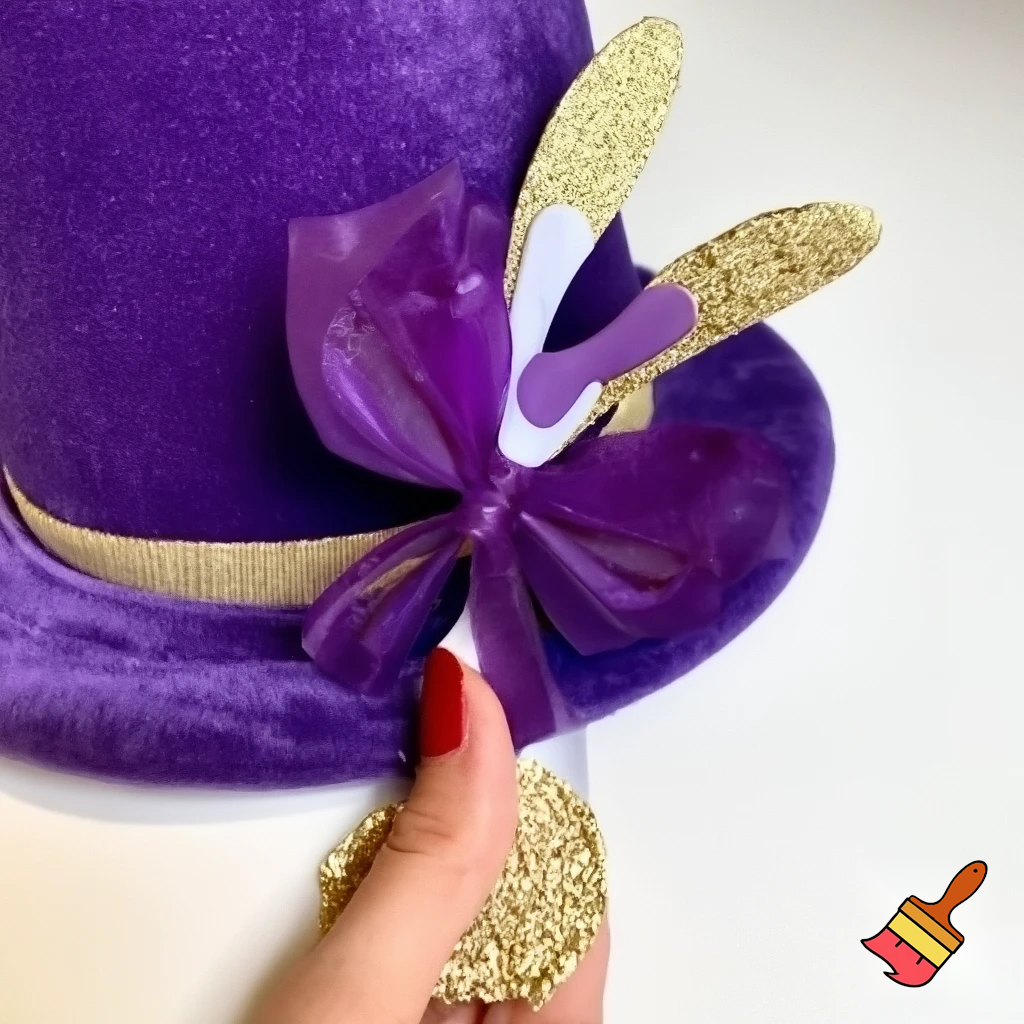 Easter bunny top hat headband, purple white with gold glitter fabric and velvet velvet