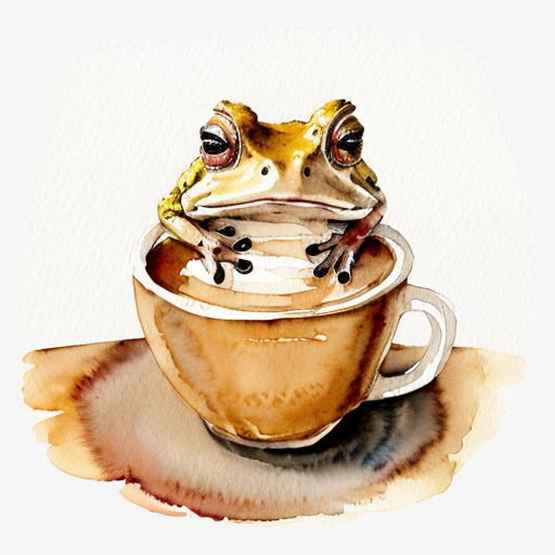A hillarious, funny boho toad with some hippie colored coffee cups. Psychedelic decorated background.