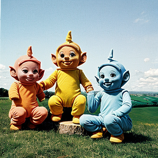 Teletubbies in 1997 sitting on top of their house